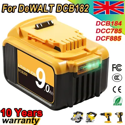 9.0Ah 18V Battery Li-Ion For DEWALT DCB184 XR Slide DCB182 DCF885 DCC785 UK • £30.89