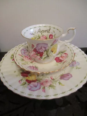 $35.99 • Buy Vtg Royal Albert Flower Of The Month April Sweet Pea Tea Cup Saucer / 8  Plate