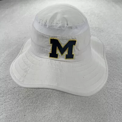 Adidas University Of Michigan Wolverines Bucket Hat L/XL White Blue Sun • $20