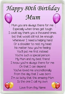 Personalised Happy 80th Birthday Mum Poem Jumbo Fridge Magnet Birthday Gift M168 • £5.99