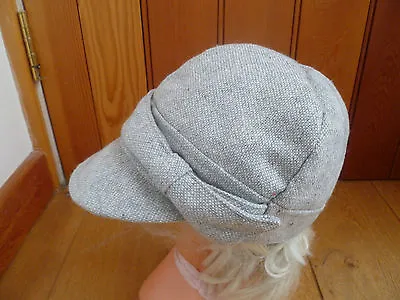 Monsoon Accessorize Grey White Silver Textured Woven Baker Boy Hat Cap • £14.99