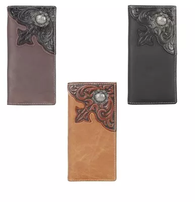 Western Genuine Leather Long Wallet Rodeo Checkbook Credit Card Wallet Flower • $28.45