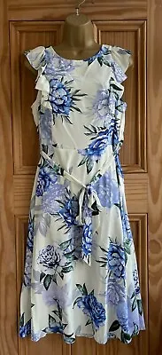 EX DOROTHY PERKINS NEW Blue White Floral Belted Dress Size 8 - 14 RRP=£35 BNWT • £13.59