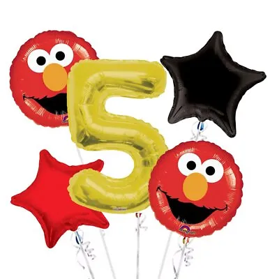 Sesame Street Elmo Balloon Bouquet 5th Birthday 5 Pcs - Party Supplies • $12.42