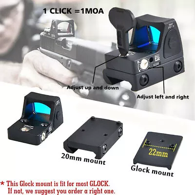 Mini Red Dot Sight For 20mm GLOCK 17 19/Hunting Rifle RMR Collimator Sight Scope • $31.99