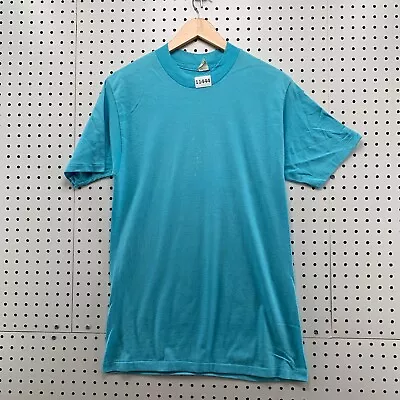 Vintage 80s Sky Blue Shirt Mens Medium SKy Blue Single Stitch Made USA  18x30.5 • $17.94