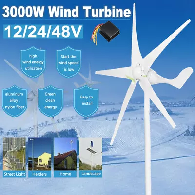 3000W 12/24/48V Wind Turbine Generator Windmill 5 Blades Charge Controller Kit • $257.89