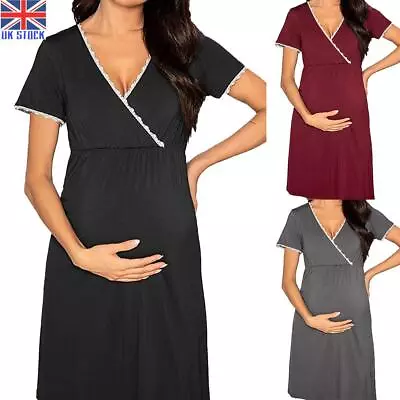 UK Pregnant Women's Maternity Dress Lace Nursing Nightgown Breastfeeding Pajamas • £10.81