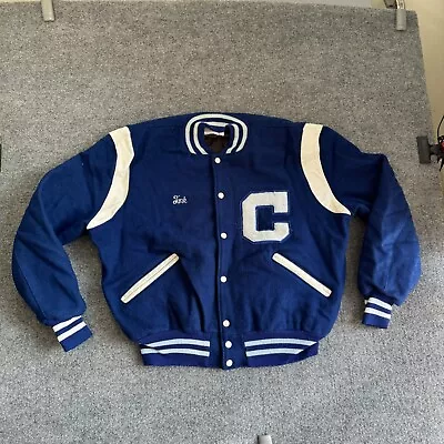 Vintage DeLong Black Button Up Varsity Letterman Jacket Mens XL Clayton Football • $48.65