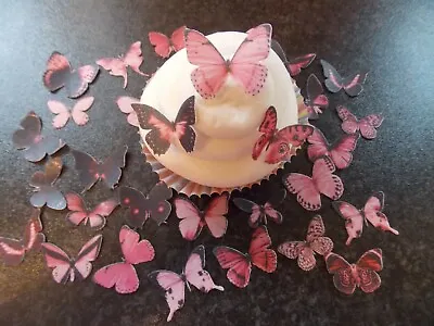 30 PRECUT Small Pink Edible Butterflies Cake/cupcake/cake Pop Toppers (2) • £2.85