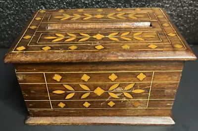 Vintage Wood Cigarette Dispenser Box With Inlay Mid Century Folk Art  Beautiful • $28.95