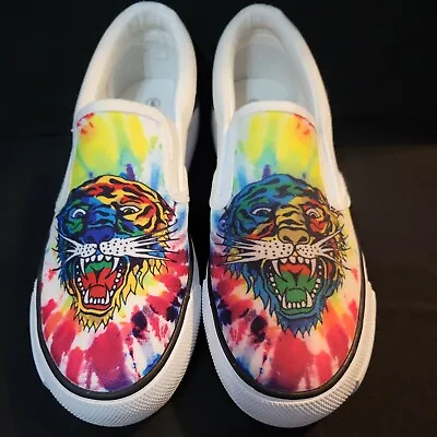 Ed Hardy Tie Dye Tiger Print Slip On Womans Shoes Size 6 New • $41.99