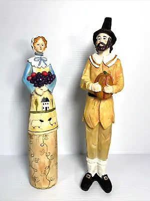 2 -Pilgrim Couple Statue Rustic Painted 14” Tall Thanksgiving Holiday Wood Resin • $25.99