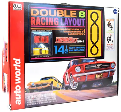 $149.99 • Buy Auto World  Double 8  Mustang V Corvette 14.5' HO Slot Car Race Track Set SRS341