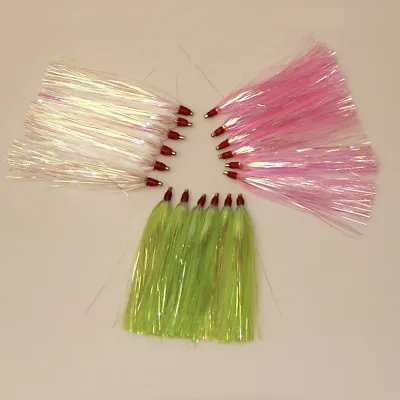 4  Mylar Flash Fluke Teasers Bucktail Jigs Brass Grommet Lure Tackle Skirt Lure • $7.59