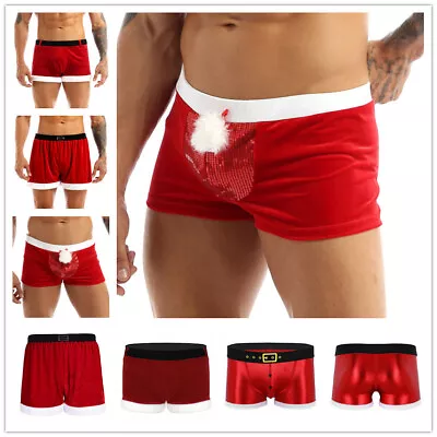 US Men's Lingerie Velvet Christmas Boxer Shorts Santa Underwear Cosplay Costume • $5.39