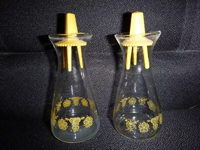 Vintage Pyrex Gold Butterfly Clear Glass Salt & Pepper Shakers/Cruets W/stoppers • $24.99