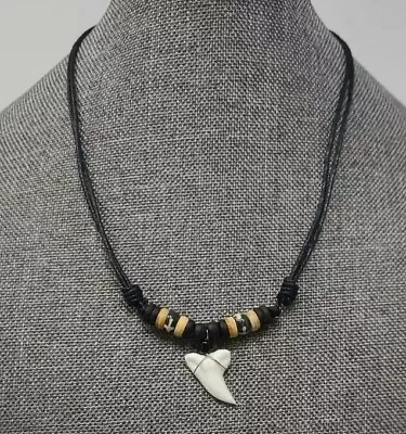 Real Mako Shark Tooth Pendant Surfer Necklace For Men | Wood Beads • $15.95