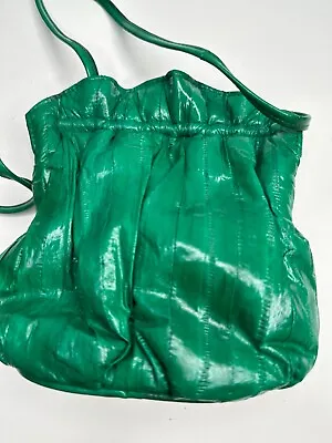 Eel Skin Purse Green Gathered Framed Strap Dressy Kelly Emerald Cross Body • $14