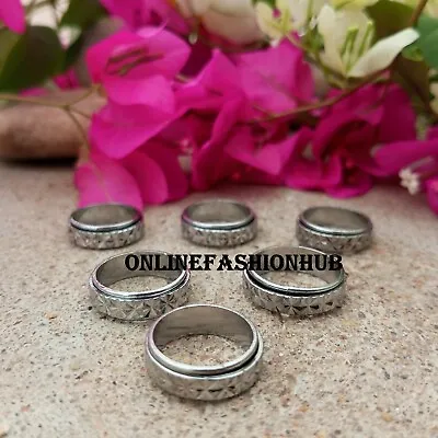 Flower Curved Spinner Ring Designer Lot Stainless Steel Hippie Band Ring Jewelry • $102