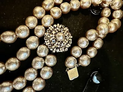 Vintage 🔑 Signed MIRIAM HASKELL Pearl NECKLACE Double   Cluster CLASP Repair • $70