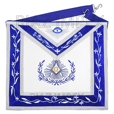 Masonic Master Mason Embroidered Apron Blue Border With White Faux Leather • $59.99