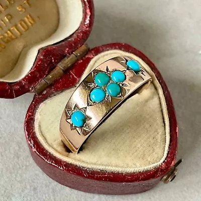 ANTIQUE VICTORIAN SOLID 15ct 15K 625 ROSE GOLD & TURQUOISE RING 3.4g UK Q 1/2 • £215