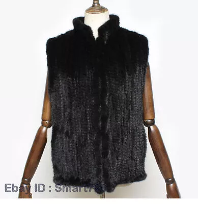 Women's Real Mink Fur Vest Waistcoat Winter Gilet Coat Zipper Pocket Black • $159.06