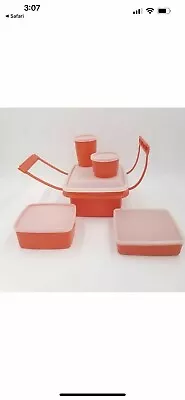 Vintage Tupperware Lunch Box 10Pc. Set Pack-N-Carry Orange Red #1254 • $20