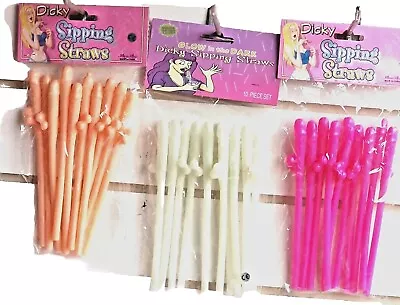 10 X Hen Party Fun Willy Straws Dick Pink Natural Glow White Rainbow Accessories • £3.49