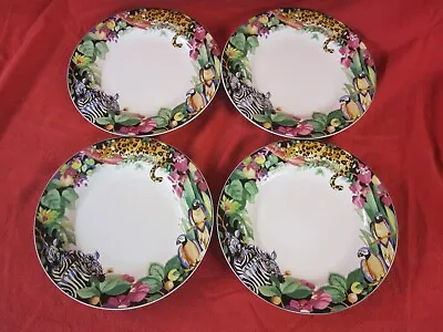 Rain Forest Rare Vintage Salad 7 3/4 Plates Sue Zipkin Vitromaster 1993 Set Of 4 • $44.99