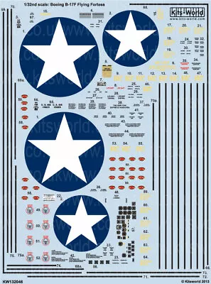 1:32 Kits-World Decals B-17F Flying Fortress Data / Stencil Sheet 132046 • $17.50