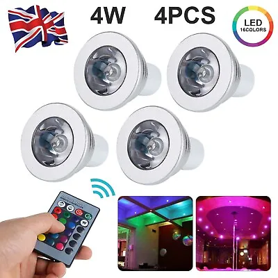 £11.39 • Buy 4 X GU10 4W 16 Color Changing RGB Dimmable LED Light Bulbs Lamp RC Remote Spot
