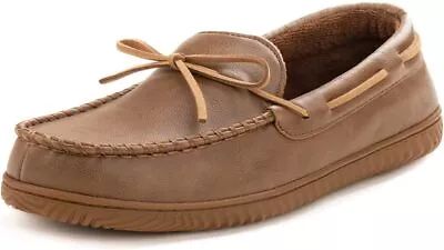 Men's Lucky Moccasin Slippers With Tie Closed Back Memory Foam Indoor Outdoor • $19.54