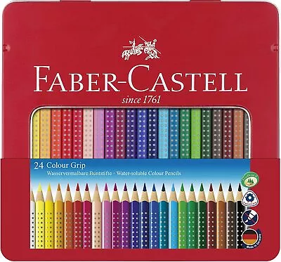 Faber-Castell Colour Grip Colouring Pencils In Gift Tin - 24 Assorted Colours • $19.91