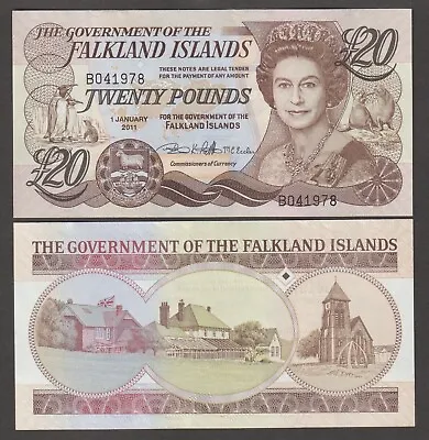 UNC Falkland Islands 20 Twenty Pounds Banknote 2011 British Queen Elizabeth QE2. • £32.95