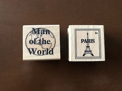 £1.99 • Buy 2 Debbi Moore- Man Of The World & Paris Wood Mounted Grey Rubber Stamps - Unused