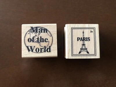 £1.99 • Buy 2 Debbi Moore- Man Of The World & Paris Wood Mounted Grey Rubber Stamps - Unused