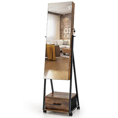 Mobile Jewelry Cabinet Floor Standing Lockable Jewelry Armoire Organiser Unit • £99.95