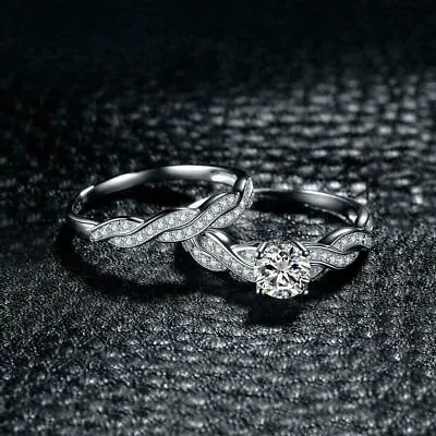$187.45 • Buy 2 Ct Round Simulated Diamond Bridal Engagement Ring Set In 14K White Gold Finish