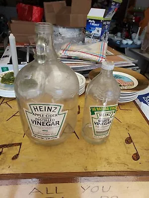 Antique Vintage Lot Of 2 Heinz  Vinegar Bottles Apple Gallon + Quart Paper Label • $24.99