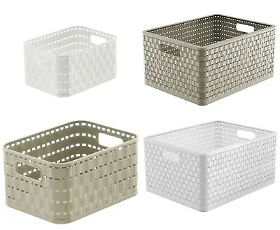 £7.45 • Buy Storage Basket Box Container Rattan Style 2L 6L 28L Handles 2 Colours Plastic UK