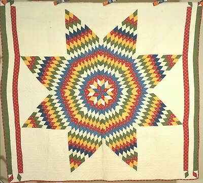 $1295 • Buy VIBRANT 1880's Lone Star Antique Quilt ~NICE BORDERS & RAINBOW COLORS!