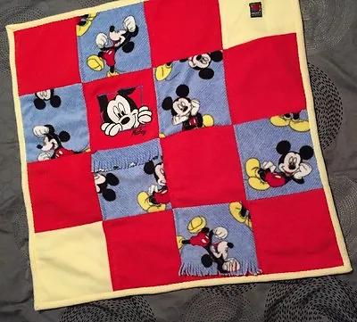 Upcycle Mickey Mouse Handmade Baby Crib Quilt Fleece Infant Shower Gift Disney • $39