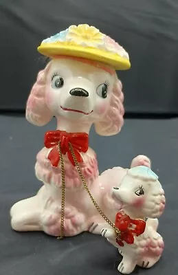 Vintage Ceramic Pink Poodle Puppy Chain Retro Figurine Wales Japan MCM • $60