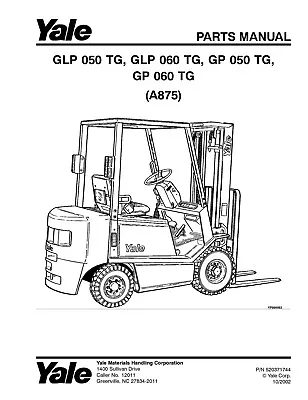 Parts Manual Fits Yale Forklift GLP050TG GLP060TG GP050TG GP060TG - Printed M • $32.89