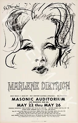 Marlene Dietrich - Masonic Auditorium - 1968 Vintage Music Poster • $39.95