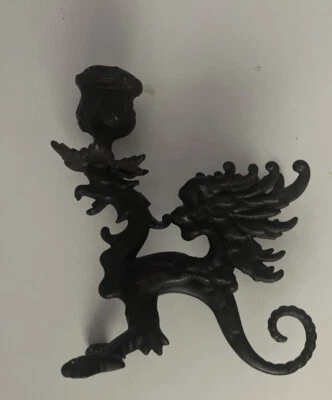 $30 • Buy ***Vtg Black Cast Iron Candle Holder Gothic Dragon Griffin Gryphon Figure**