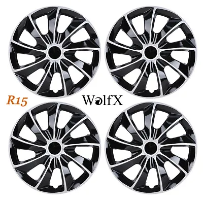 15  Set Of 4 Black & Silver Wheel Covers Snap On Full Hub Caps Fit R15 Tire SUV • $43.99