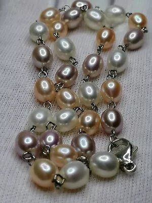 Stunning Sterling Silver HONORA Cultured Freshwater Pearl Necklace Link 817 • £75